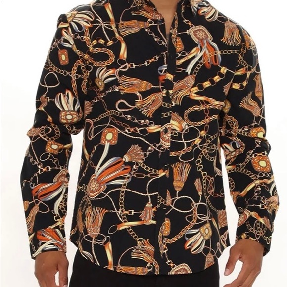 Fashion Nova men Chain Tassel Long sleeve woven top - Picture 2 of 4